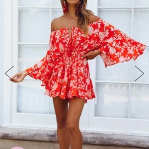 Hello molly red off shoulder romper xs